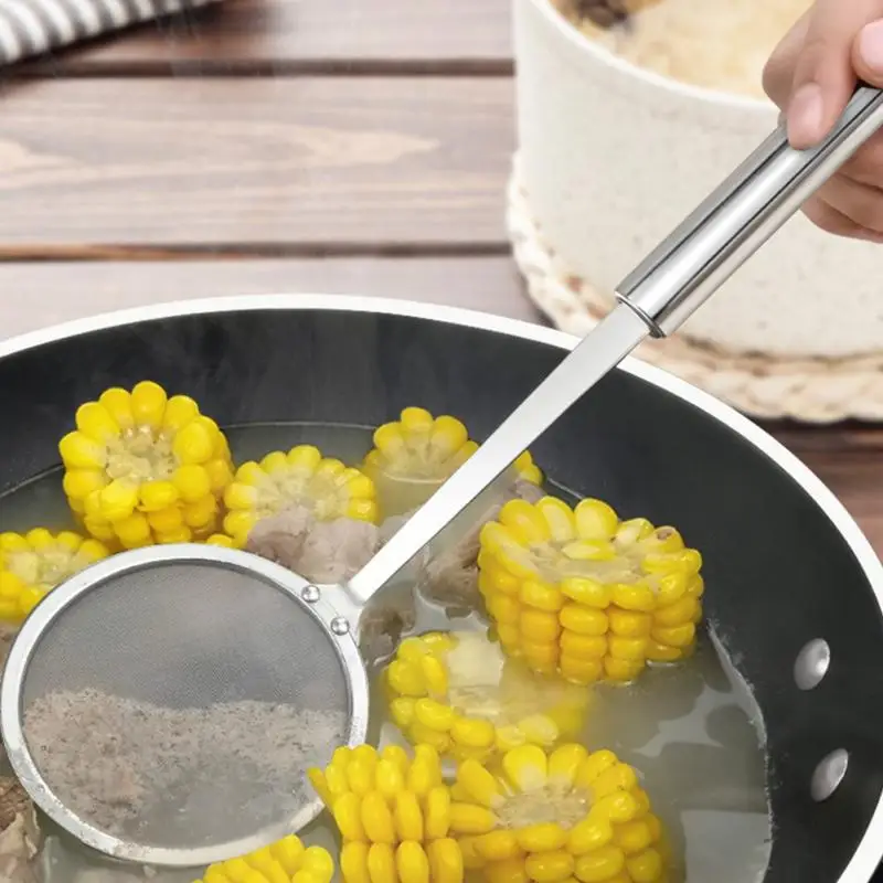 

Superfine 304 Stainless Steel Oil Spill Spoon Filter Small Colander to Oil Across the Mesh Sieve Oil Scoop Kitchen Scoop #4