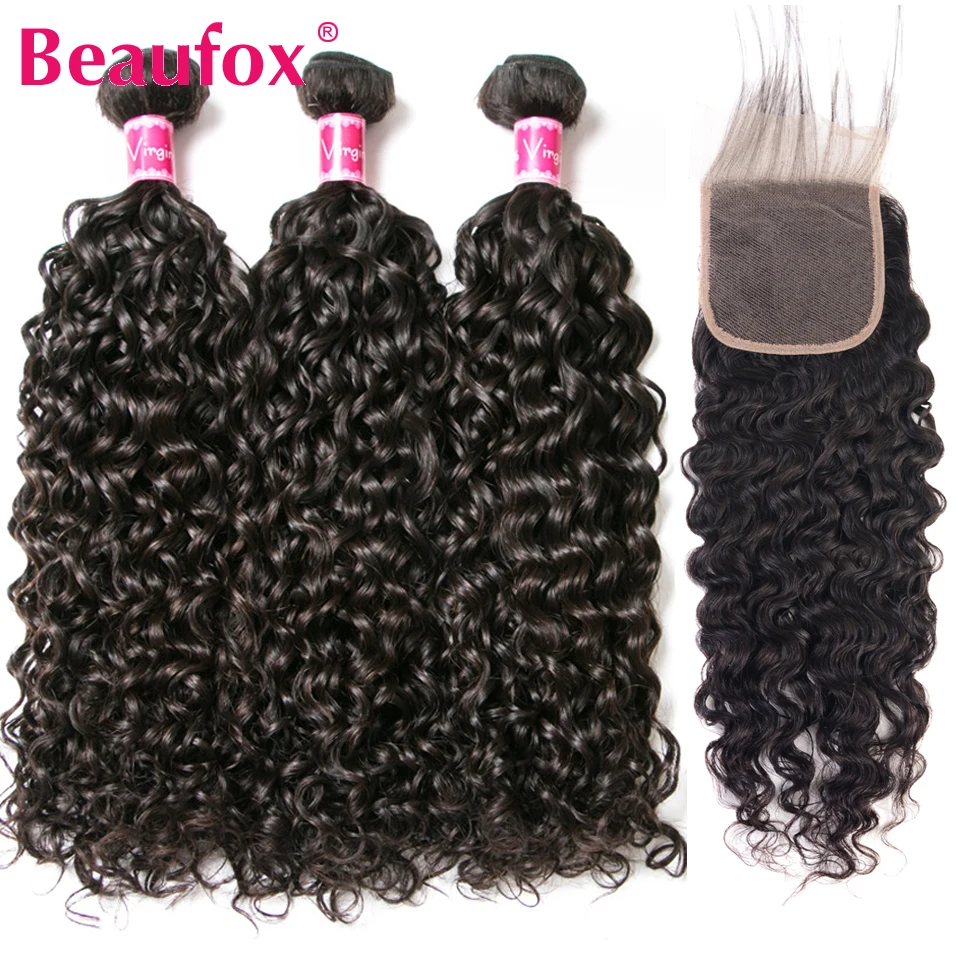 Beaufox Peruvian Water Wave Bundles With Closure 100% Remy Human Hair Bundles With Closure 3 Bundle With Closure Free Part Beaufox Peruvian Water Wave Bundles With Closure 100% Remy Human Hair Bundles With Closure 3 Bundle With Closure Free Part