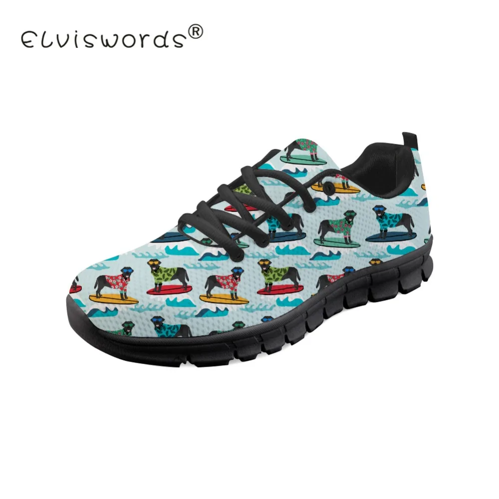 

ELVISWORDS Spring Autumn Flat Shoes Women Black Labrador Printed Women's Sneakers Shoes Breathable Mesh Flats Female Shoes 2018