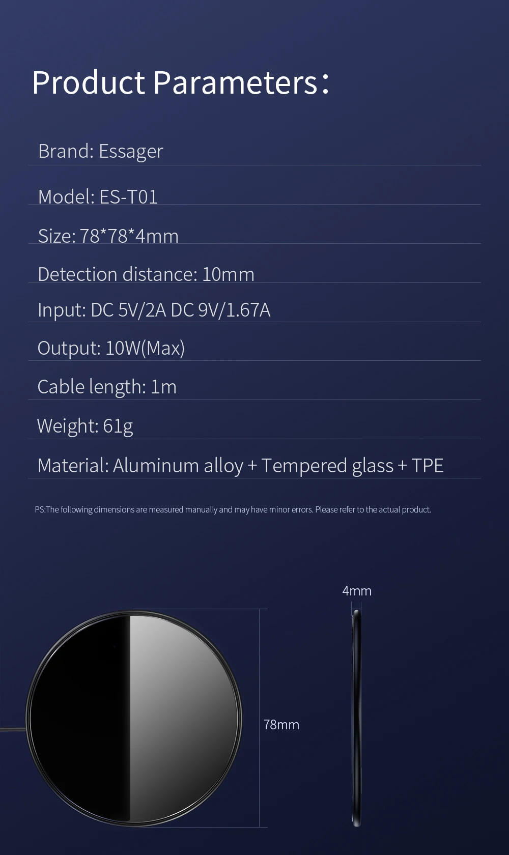 Беспроводное зарядное устройство Essager 10 Вт Qi для iPhone Xs max X 8 Xiaomi Mi 9 huawei P10 samsung S10 S9 S8 Plus быстрая Беспроводная зарядная панель