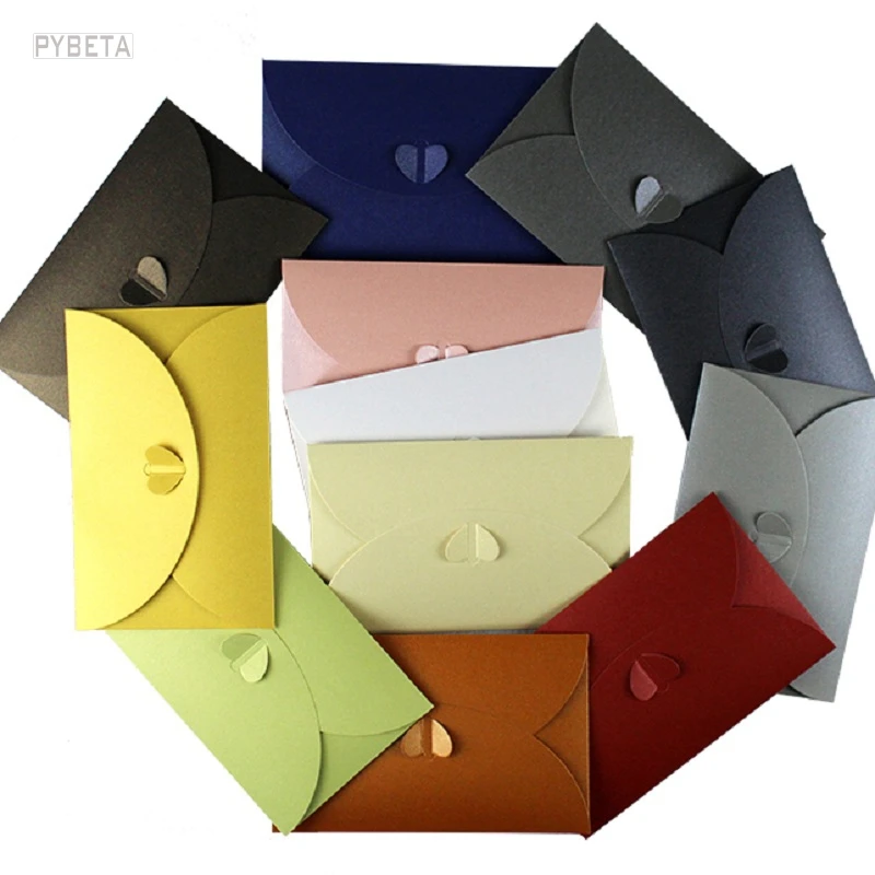 50pcs 17.5*11cm 250gsm Pearl Paper heart clasp envelope kraft paper