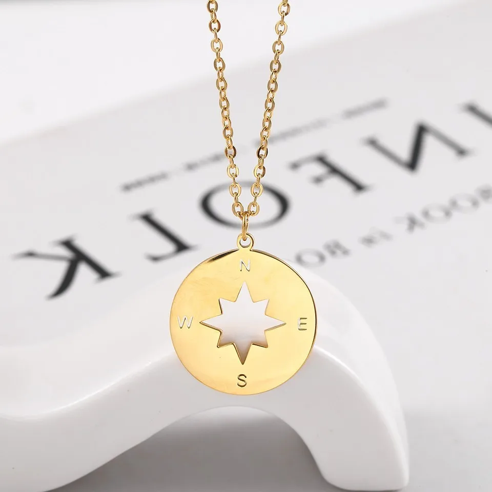 RIR Stainless Steel Compass Necklace Inspirational Wanderlust Jewelry College Graduation Gift For Her Be Brave