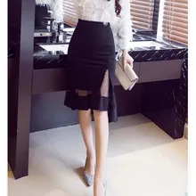 Кружевная Лоскутная юбка русалки, летняя, xxxxxl размера плюс, длина до колена, для девушек, женская одежда, сексуальная, черная, с высокой талией, Femme