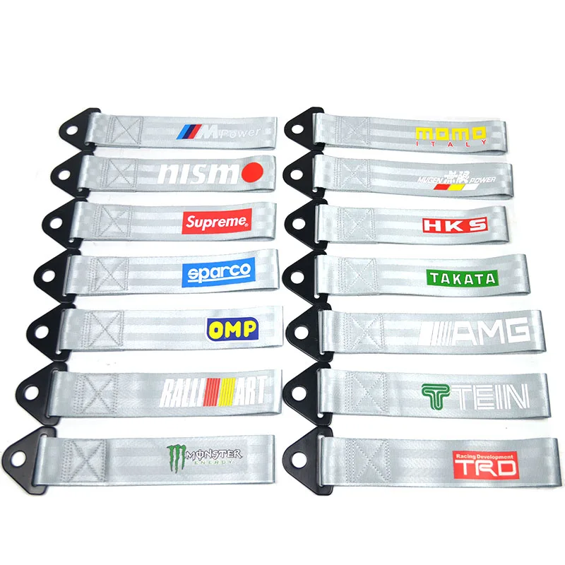 

White Towing Rope Racing Car Universal Tow Eye Strap Tow Strap Bumper Trailer High Strength Nylon High Quality JDM With14Logos