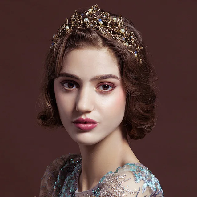2017 New Vintage Gold Tiara Headband Baroque Crown Crystal Pearl 2017 New Vintage Gold Tiara Headband Baroque Crown Crystal Pearl Tiaras Crowns Hairband Wedding Hair Jewelry