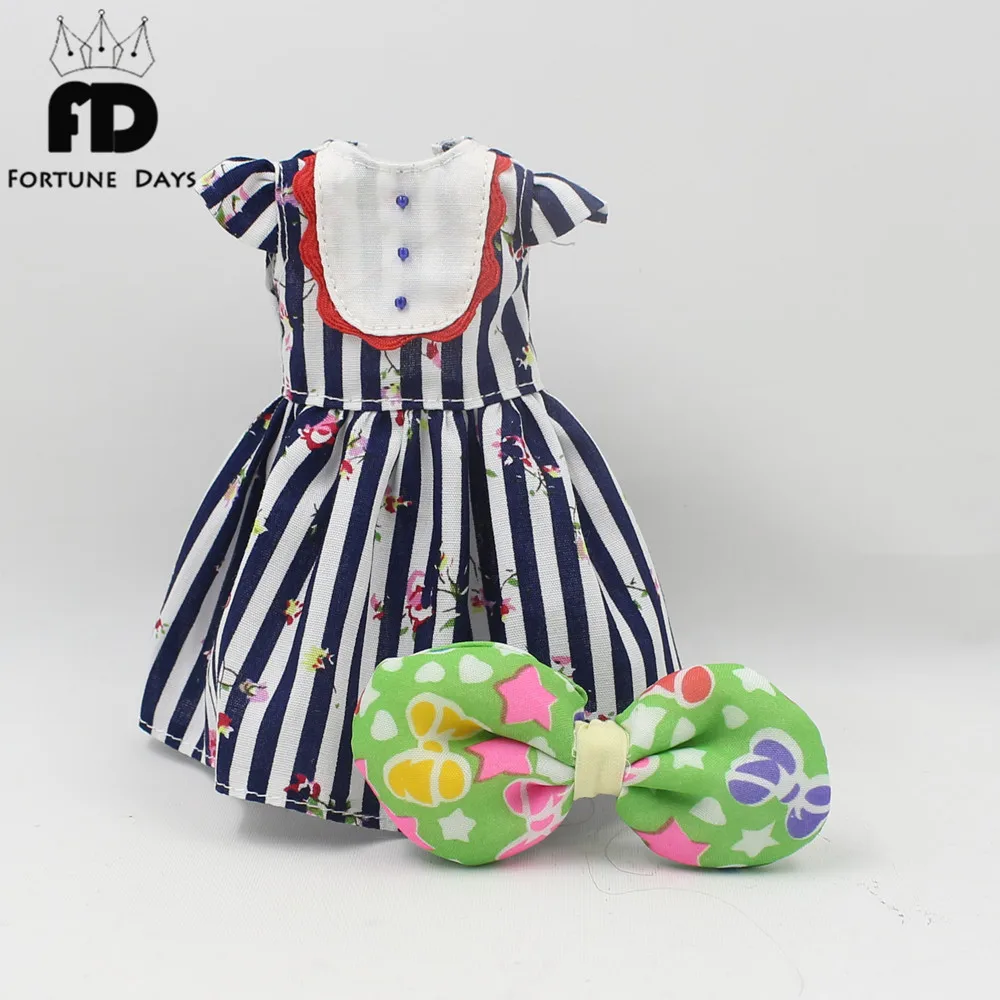 Free shipping suitable blytt doll colorful dress with green bow stripes