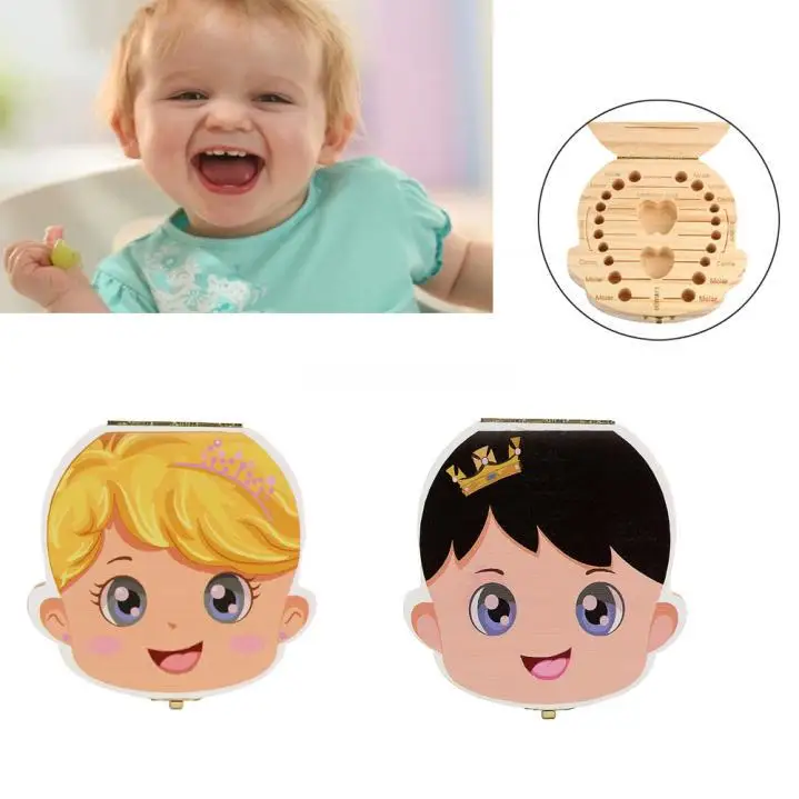 

Wood Fallen Tooth Box Storage English/Spanish/Russian/French Text Baby Boy Girl Case Save Milk Teeth Collection Organizer Holder