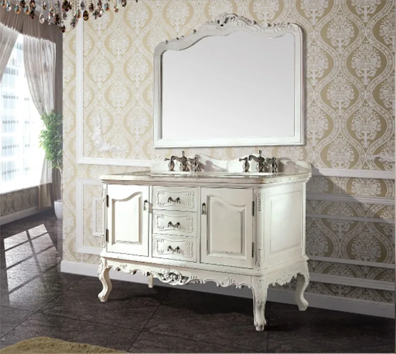 Alta calidad antiguo mueble de baño con espejo y lavabo clásico baño