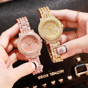 

Women Ladies 2019 Bling Diamonds Crystal Strap Watch Fashion Luxury Stainless Steel Analog Quartz WristWatches relogio feminino