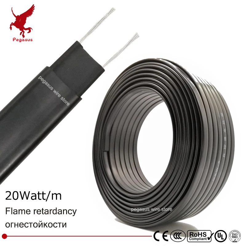 

100m 220V Flame retardant type heating cable W=8mm Self regulat temperature Water pipe protection Roof deicing Heating cable