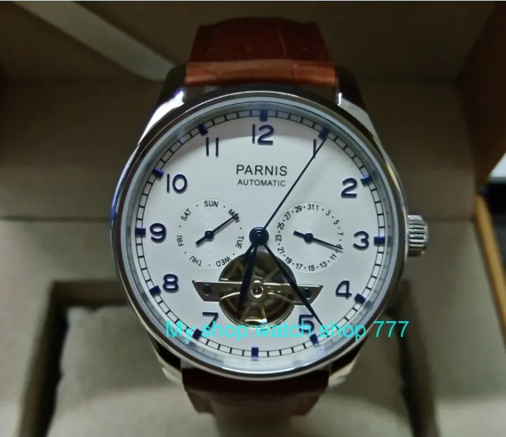 

43mm PARNIS Automatic Self-Wind Mechanical movement men's watche multifunction Auto Date and Automatic week zdgd161a