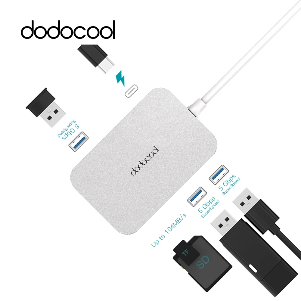 dodocool 6-in-1 USB C Hub Alloy Multifunction USB HUB with Type-C Power Delivery USB 3.0 HUB Type C Hub For Huawei P20 pro