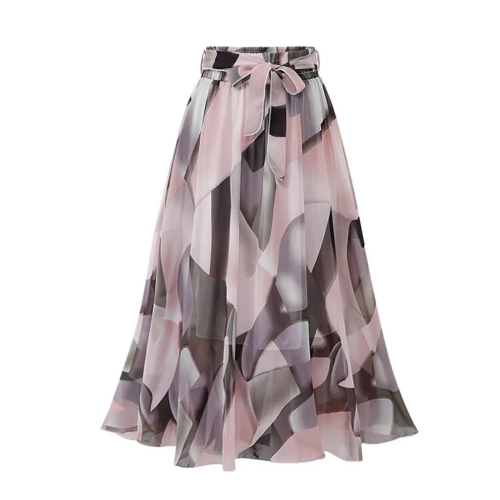 

SAGACE Skirt Womens summer Printed Chiffon Plain skirt Ladies faldas Knee Length Soft Stretch Flared Skater Midi Skirt vadim 427