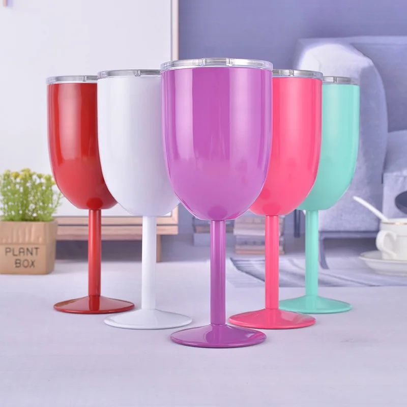 

300ML Stainless Steel Vacuum Goblet Home Romantic Red Wine Glass Idea Double Wall Insulated Metal Goblet With Lid