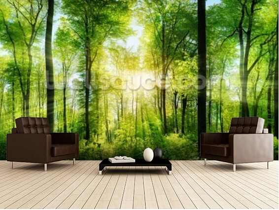 Custom natural wallpaper,Forest Panoramic with Sunbeams ...