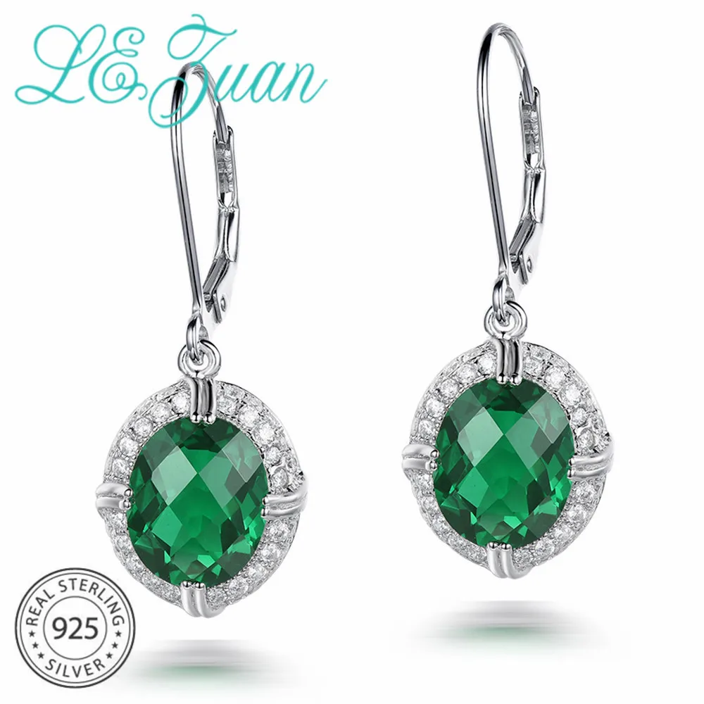 L&ampzuan 100% 925 Sterling Silver Dangle Earrings for Women 4.74ct Created Emerald Wedding Bridal Green Gemstone Jewelry | Украшения и