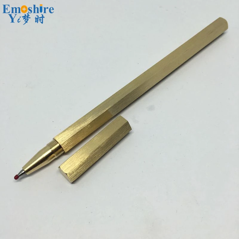 Emoshire Hand polished copper pen Six edges brass pen Anti roller roll Retro brass Neutral signature pen Metal pen (6)