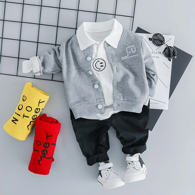 

2019 spring autumn children clothes set toddler boy clothes baby boy clothes 4 years long sleeve coat + shirt +pants fashion