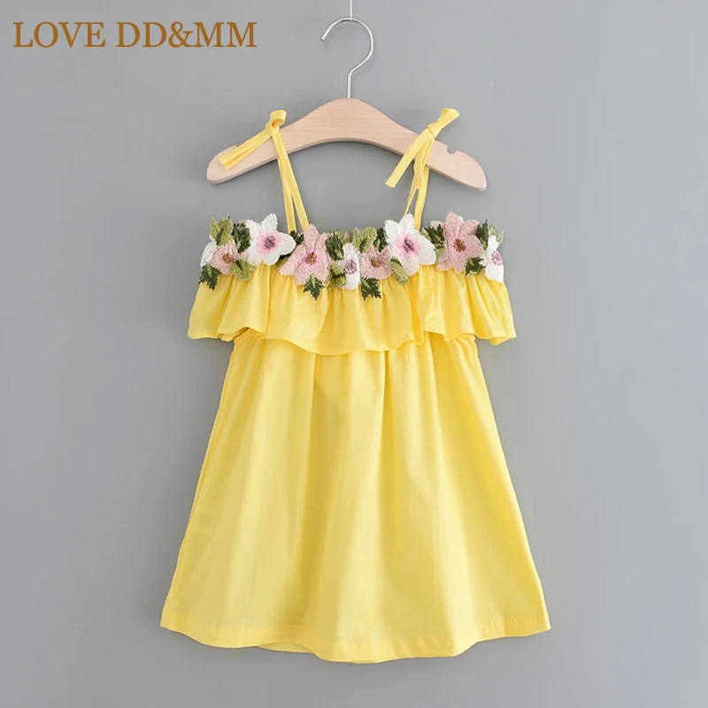 Одежда для девочек с надписью «LOVE DD& MM»; платья для девочек; Новинка г.; летнее модное милое Хлопковое платье на бретельках с вышитыми цветами и воротником