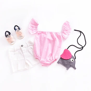 

newborn baby clothes girl Fashion shoulderless romper cute cotton infant jumpsuit soft kids overalls flare sleeve toddler set