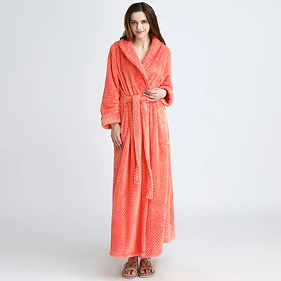 Men Women Winter Extra Long Thicken Grid Flannel Warm Bath Robe Luxury Soft Thermal Bathrobe Mens Dressing Gown Male Sexy Robes - Цвет: Orange Women