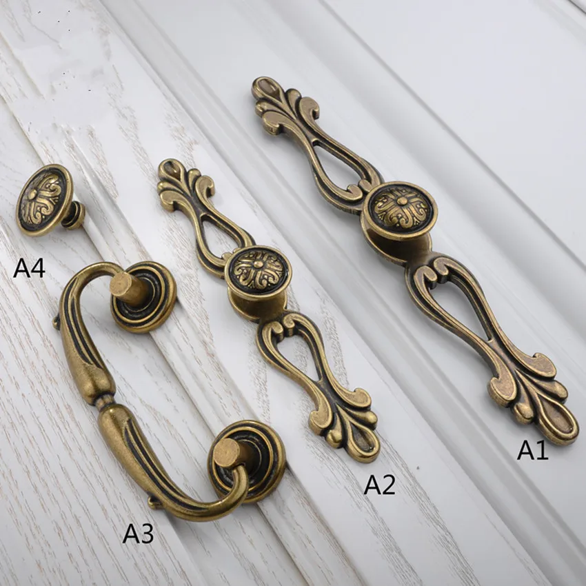 FIVE Vintage Copper Finish Cabinet Door Drawer Handles Pulls Hardware Knobs