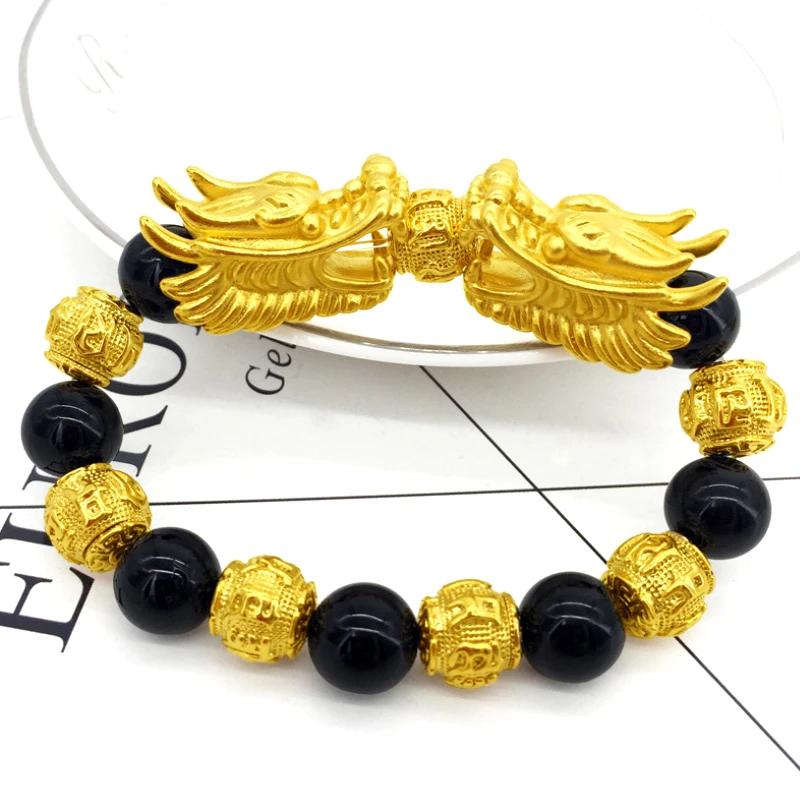 Vietnam Aluvial Emas Enam Karakter Besar Terang Mantra Manik Manik Mendominasi Double Kepala Naga Gelang Rantai Link Gelang Aliexpress