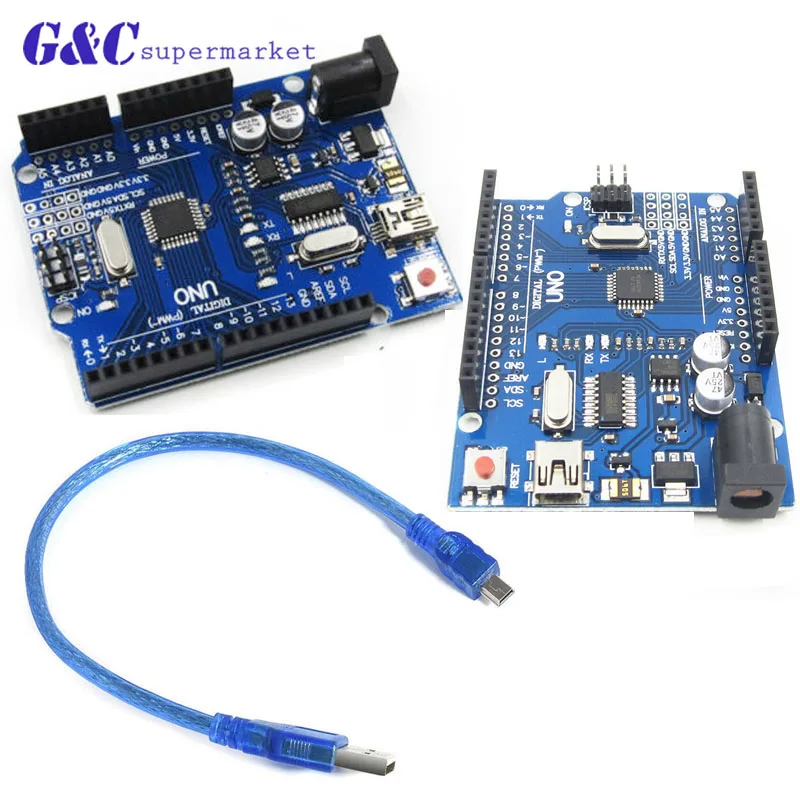 

One set UNO R3 ATMEGA16U2+MEGA328P Chip For Arduino UNO R3 mini usb Development board + USB CABLE