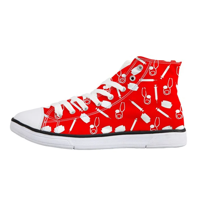 

THIKIN Red Women Flat Shoes Lovely Nursing Full Printed High-top Shoes Fashion LeisureVulcanized Shoes For Female Flat Shoes