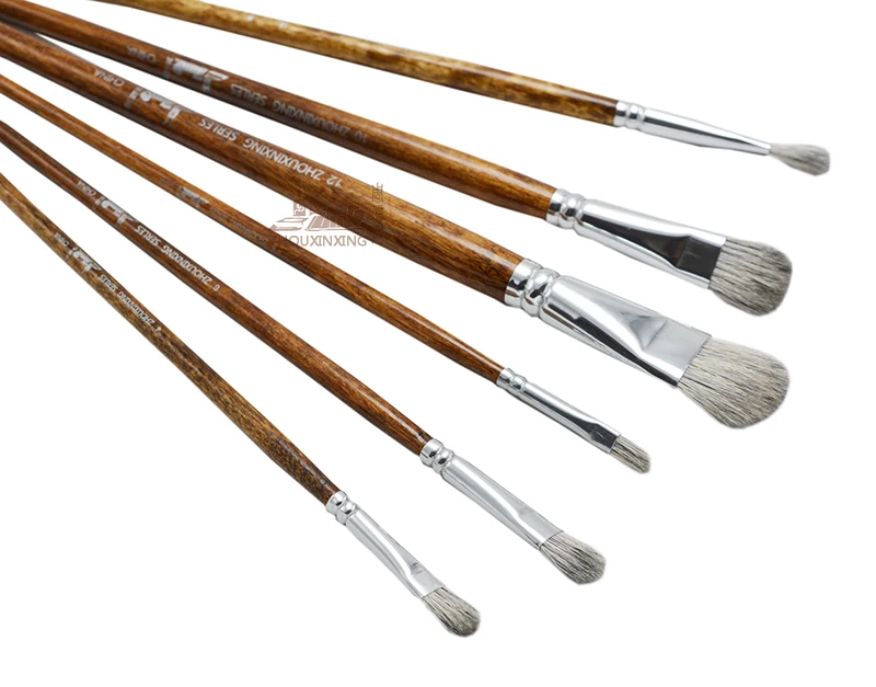 ArtSecret New Arrival 2855 Stencil Oil Brush Set White Bristle Hair Wooden  Handle Acrylic Paints Stationery
