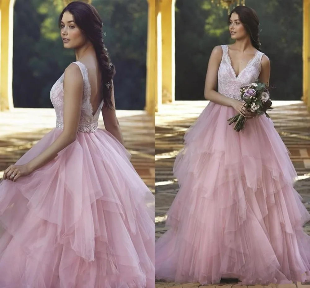 2017-new-romantic-a-line-wedding-dresses-pink-v-neck-lace-appliques-crystal-beaded-tulle-tiered-open-back-plus-size-formal-bridal-gowns_
