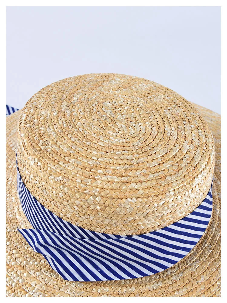 USPOP Новая женская шляпа от солнца, женская Соломенная пляжная шляпа с широкими полями из натуральной пшеничной соломы, Полосатые Соломенные шляпы с лентами на шнуровке