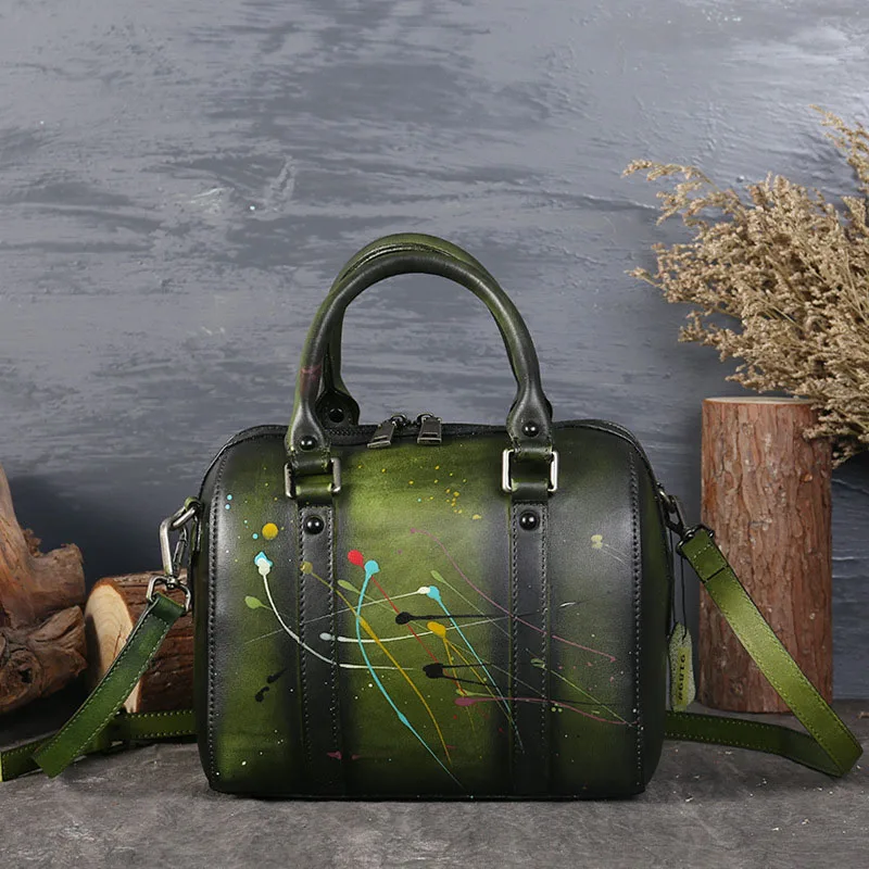 Женская сумка из натуральной кожи, женская сумка через плечо, сумка мессенджер, роскошные дизайнерские сумки, дамская сумочка, окрашенная винтажная Сумка-тоут - Цвет: Forest bamboo green