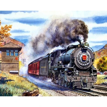 

5D Diy Diamond Painting Full Square diamond Mosaic drill icons Daimond Embroidery Rhinestones Painting Train With Smoke KBL