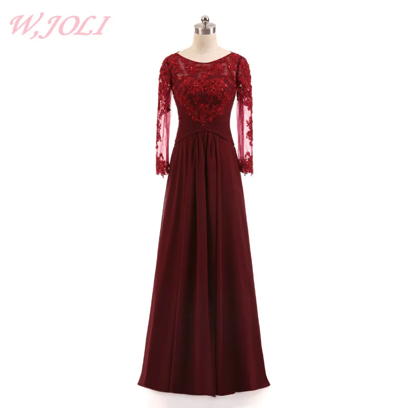 W.JOLI Long Evening Dress with Crystal Elegant Lace Chiffon Bride Banquet Floor-length Prom Gown Pleat Wedding Party | Свадьбы и