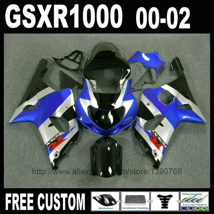 Hot ! Plastic fairings set for SUZUKI 2000 2001 2002 GSXR1000 blue