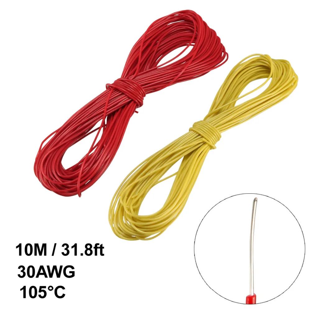 Uxcell красный желтый/белый синий 2 шт 10 м Длина Оловянная медь оберточная проволока кабель для пайки ПП 30 AWG для электронического теста
