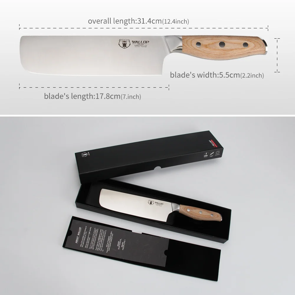 WALLOP chef knife kitchen knife Japanese butcher meat cleaver vegetable 7 in German 1.4116 stainless steel Nakiri cooking cutter WALLOP chef knife kitchen knife Japanese butcher meat cleaver vegetable 7 in German 1.4116 stainless steel Nakiri cooking cutter