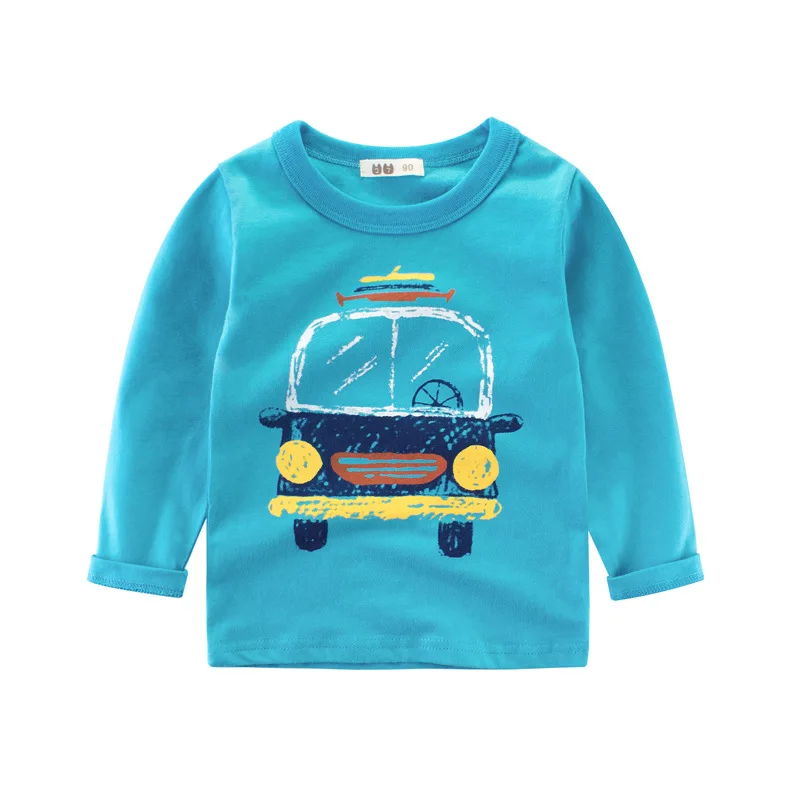Ideacherry/брендовые весенние детские футболки с длинными рукавами для мальчиков; хлопковая Детская рубашка с рисунком автомобиля; одежда для малышей; толстовка для мальчиков - Цвет: Blue