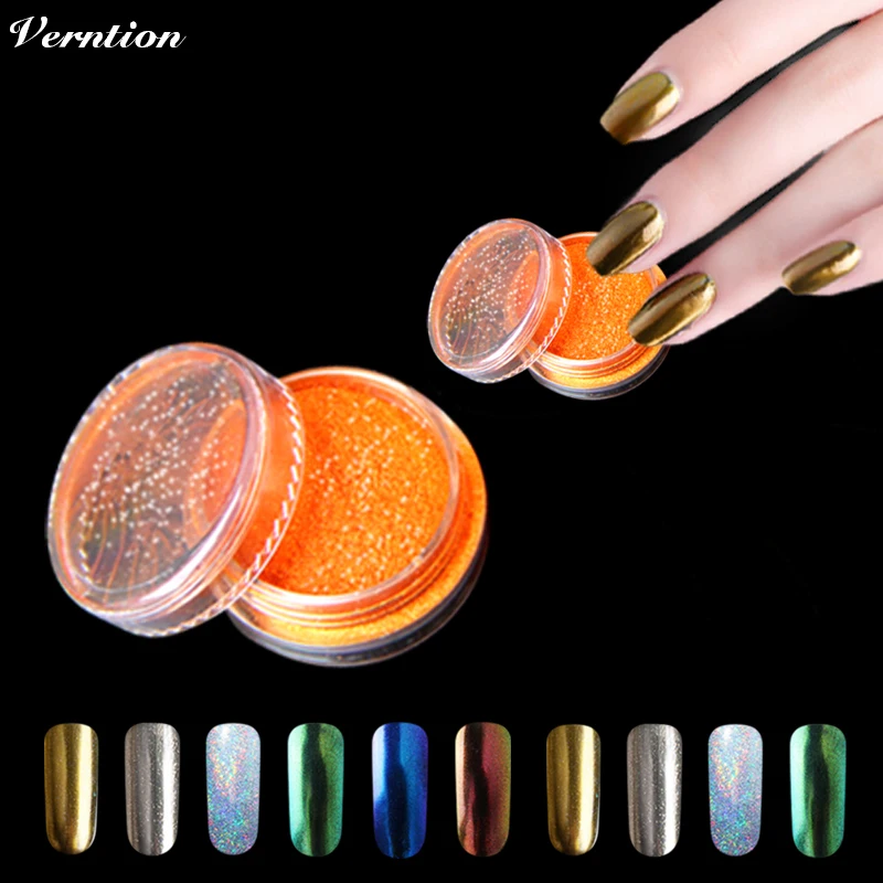 

Shinning Chrome Mirror Powder Metal Nail Art Tips Decoration Pigment Glitter Dust Tools DIY Manicure with Sponge Brush