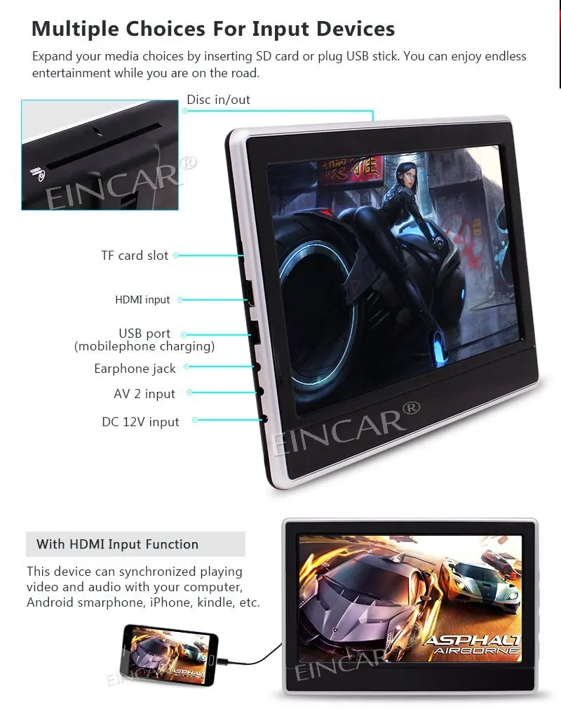 Top 11.6 Inch HDMI Dual Monitors Rear-Seat Headrest HD Digital LCD Screen Car Headrest Monitor audio Player FM Headrest DVD Player 1