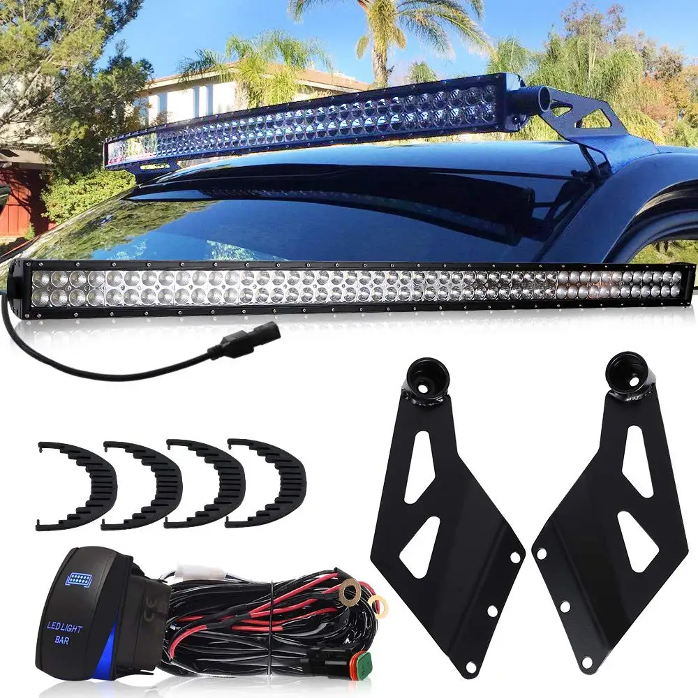 

Dual 50inch 288W LED Light Bar Straight Upper Roof Windshield Mounting Brackets Offroad Driving Lamp For Dodge Ram 3500