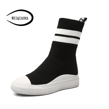 

WEIQIAONA 2018 Snow Boot Brand Design Casual Flat Women Shoes Short Boots low Heel Genuine Leather Dress Shoes Ladies Shoes