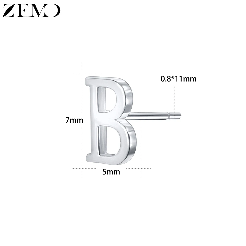 ZEMO серьги-гвоздики для женщин Настоящее серебро 925 проба серьги с инициалами Алфавит серьги-заклепки маленький милый букле d'oreile - Окраска металла: B