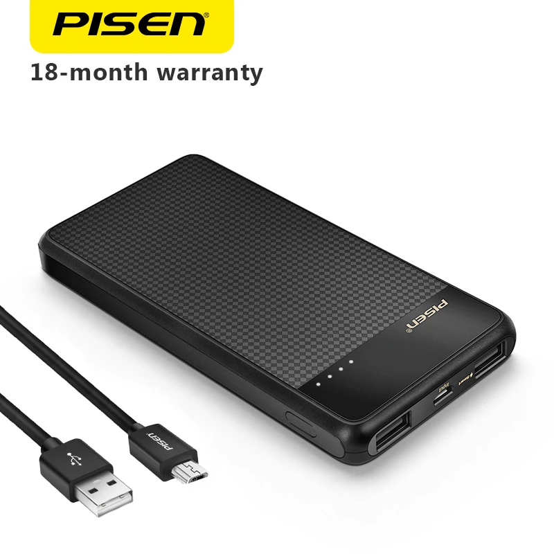 

PISEN Slim Power Bank 2C 10000mAh Power Bank Ultra-Thin Dual Outputs Smart 2.1A 1.5A Fast Charging Ploymer Portable Charger