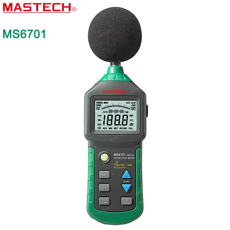 

MASTECH MS6701 Autoranging Digital Sound Level Meter Decibel Tester Noise Meter with RS232 Interface and Software,30dB to 130dB