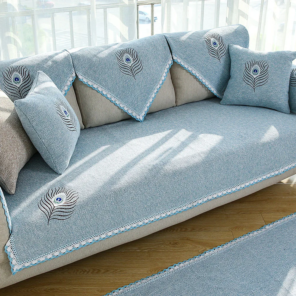 Us 14 93 30 Off Polyester Cotton Fabric Sofa Cover Modern Embroidered Design Slip Resistant Armrest Towel Couch For Home Decotation In