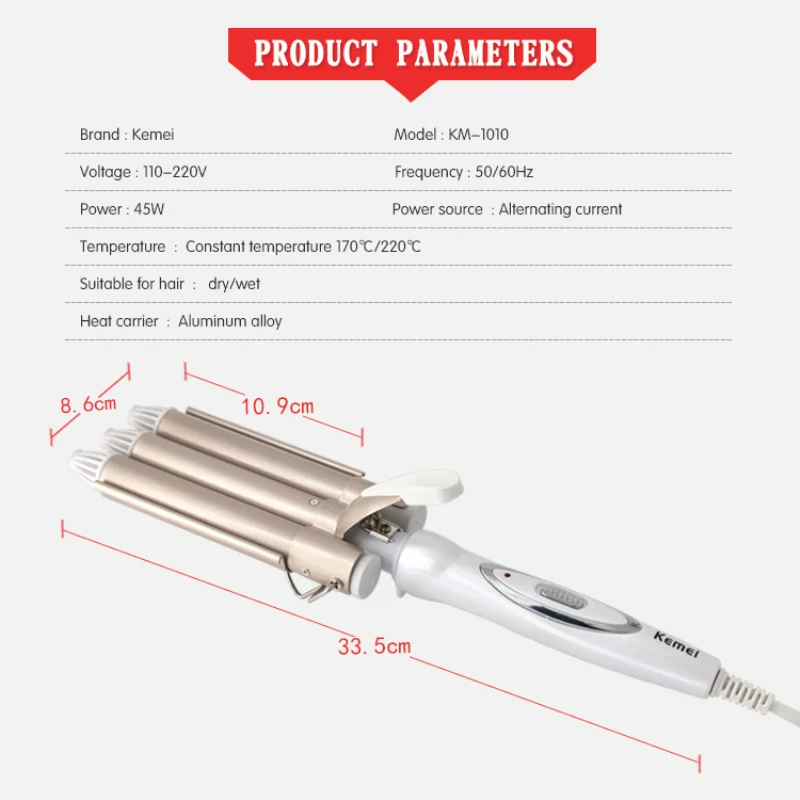110-220 В бытовые щипцы для завивки волос, Женский инструмент для самостоятельного укладки, не травмирующая Плойка для волос, керамическая Тройная бочка для завивки волос 38