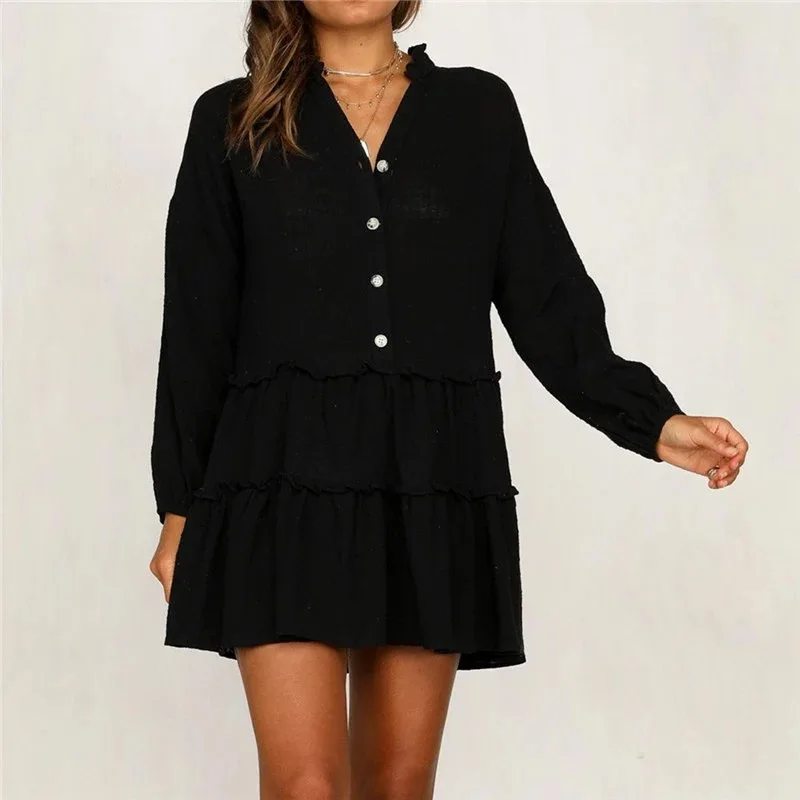 

Women's Plus Size Cotton Material V-Neck Tunic Dress