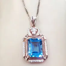 Натуральное ожерелье из голубого топаза кулон 925 стерлингового серебра 4ct драгоценный камень для мужчин или женщин ювелирные изделия# GL18091902